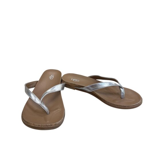 UGG Womens Silver Metallic Slip-On Sandals Size 4 SKU 8216 - Picture 1 of 10